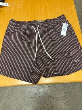 Pacsun Brown Pinstripe Swim Trunks